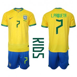 Brazílie Lucas Paqueta #7 Dětské Domácí dres komplet MS 2022 Krátký Rukáv (+ trenýrky)